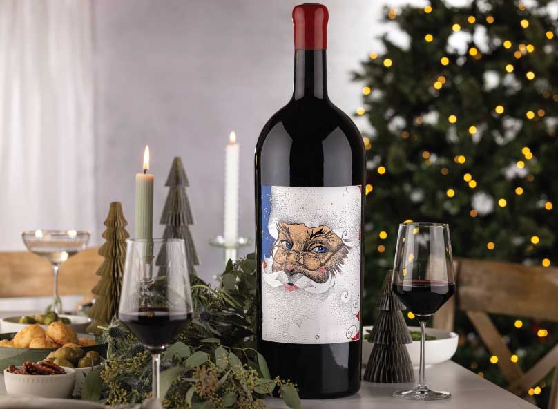 Etched Santa Claus Magnum Wine | Flora Springs Napa Valley